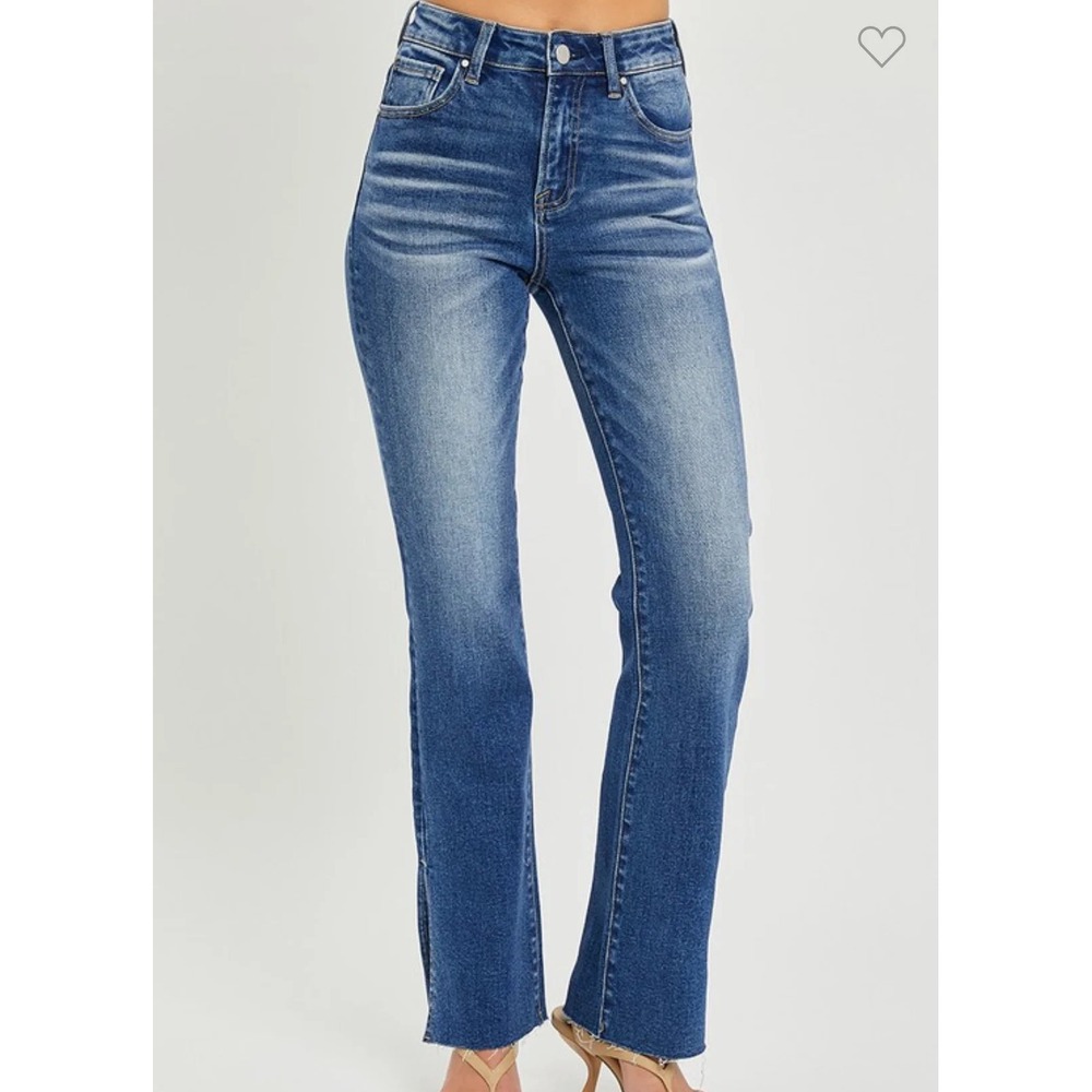 Risen Womens High Rise Straight Leg Jeans Side Slit Raw Hem Blue Size 7 28